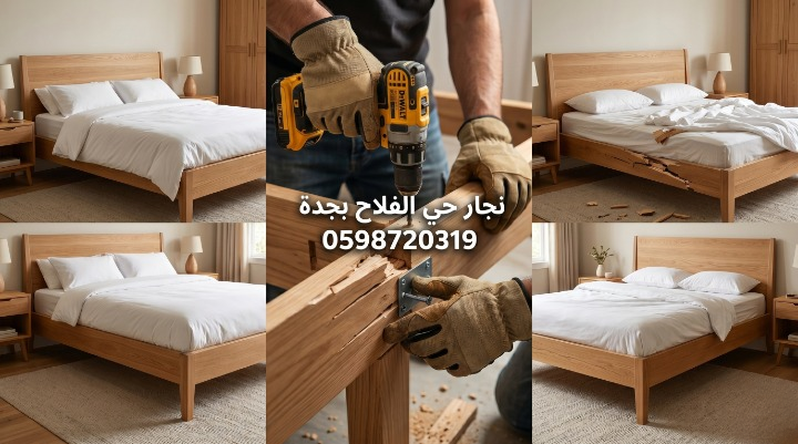 صورة تظهر نجار حي الفلاح بجدة أثناء تنفيذ أعمال النجارة وفك وتركيب الأثاث بدقة مع تقديم خصم 20%.